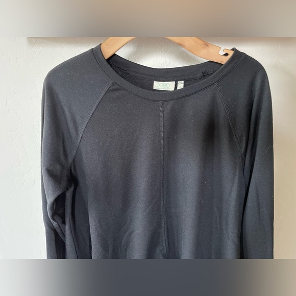 Logo by Lori Goldstein| Black Jersey Long Sleeve Top with Sheer Ruffle, Size L• - Picture 2 of 9